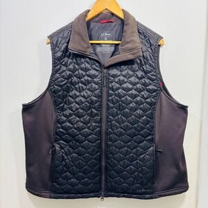 LL Bean Women's Brown Quilted Puffer Vest Thinsulate Double Zip Side Pockets 2X